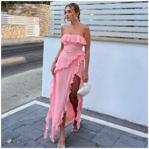 HOUSE OF CB 'Sarina' Apricot Ruffle Maxi Dress‎ peach cream NWOT size XS